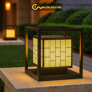 Lampe de poteau LED géométrique classique, 8 pouces, en acier noir, pour clôture, éclairage décoratif de poteau, lumière chaude pour portail de villa extérieur, AC 220V - Product Image 2