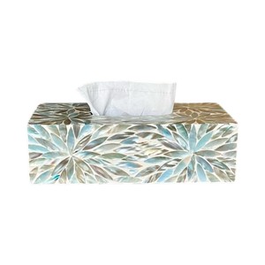 Caja de pañuelos rectangular de alta gama con incrustaciones de nácar y madera hecha a mano para decoración del hogar - Product Image 1