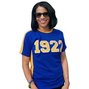 เสื้อยืด Sigma Gamma Rho 1922 สีน้ำเงินรอยัล พรีเมียม แต่งลายตัวอักษรกรีกสีทอง ดีไซน์ทันสมัย สวมใส่สบาย ผ้าฝ้ายนุ่ม ใส่ได้ทุกวัน - Product Image 5