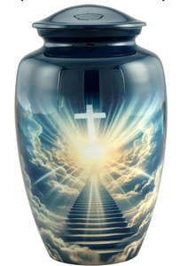 Urna Funeraria Artesanal de Diseño Moderno Americano para Adultos, Hermosa Urna Conmemorativa Azul para Entierro, Capacidad de 200 Pulgadas Cúbicas - Product Image 4