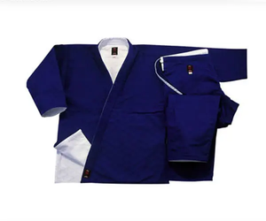 Kimono de judo bleu pour homme 100 % coton respirant coupe classique tenue d'arts martiaux adulte une pièce teint uni en stock - Product Image 1