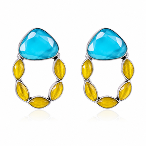Wholesale Blue Yellow Gemstone <b>Dangle</b> <b>Earrings</b> for Women Handmade <b>Silver</b> Plated Statement <b>Earrings</b> - Product Image 1