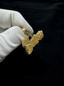 Collier avec pendentif personnalisé en or massif 14 carats, plaque nominative en écriture cursive, minimaliste, tendance, unisexe, pour cadeaux - Product Image 3