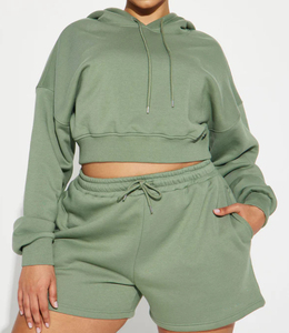 Unique Design Made Cropped Hoodie & Shorts <b>Sets</b> Athletic Sportswear Personalized Logo Printing Hoodies Shorts <b>Twin</b> <b>Set</b> - Product Image 4