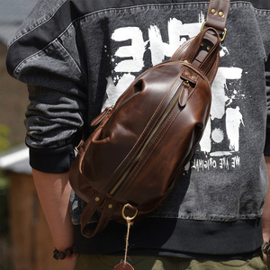 Sac de poitrine vintage en cuir véritable pour homme, fermeture éclair, sac à bandoulière durable, utilisation quotidienne toutes saisons - Product Image 5
