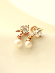 Pendientes de Oro Sólido de 14k con Estrella y Perla, Diamantes Cultivados en Laboratorio, Venta al por Mayor de Joyería Fina, Pendientes de Diamantes de Laboratorio - Product Image 3