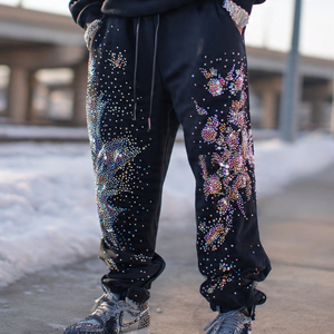 Pantalon de jogging épais et surdimensionné pour homme avec strass, style streetwear personnalisé, idéal pour l'hiver - Product Image 2