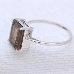 Wholesale 925 Solid <b>Sterling</b> <b>Silver</b> Natural Emerald Cut Smoky Quartz Prong <b>Set</b> Minimalist Solitaire <b>Ring</b> Fine Jewelry - Product Image 1