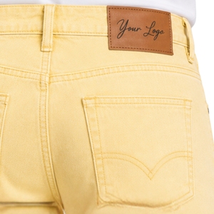 Pastel Yellow Mens Slim Fit Denim Jeans Straight Leg Casual Fashion Pants Stitched <b>Knee</b> Detail Streetwear Trousers With Pockets - Product Image 4