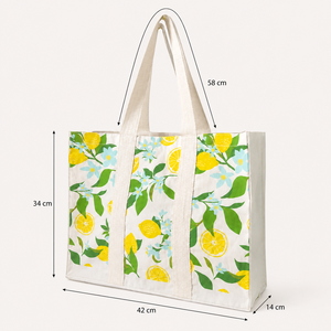 Custom Printed Cotton Canvas <b>Beach</b> Tote <b>Bag</b> 240 GSM Lemon Pattern <b>Large</b> Capacity Wholesale OEM Private Label Manufacturer - Product Image 2
