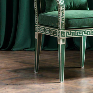 Fauteuil moderne en velours vert avec motif clé grecque, chaise de salon traditionnelle, dossier solide, rembourrage en mousse, mobilier de maison - Product Image 4