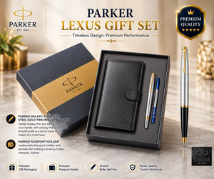 Premium 2-in-1 Parker Luxury Leather <b>Metal</b> Custom Logo Screen Printed Smooth Writing Gift Set <b>Roller</b> Ball Pen Passport Holder - Product Image 4