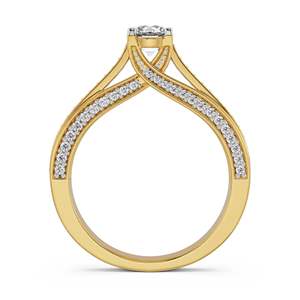 Bague solitaire ronde en moissanite avec double pavé fluide, finition or radiant, argent 925, étincelant sur les côtés, pour femme, mariage - Product Image 4