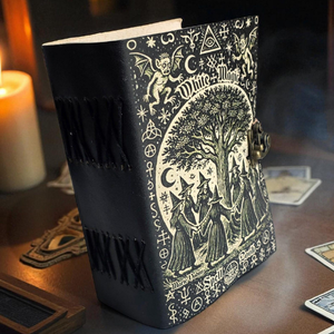 Diario de Cuero con Estampado de Brujas Blancas Mágicas, Grimoire, Libro de Sombras, Wicca, Tarot, Cuaderno Oculto Hecho a Mano, Al-Amir, Cuaderno de Lectura Hecho a Mano - Product Image 4