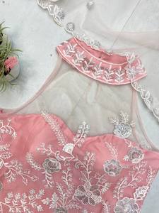 <b>Pink</b> Net Embroidered <b>Salwar</b> <b>Kameez</b> Set Floral Dupatta Ethnic Wear for Women Party Outfit - Product Image 3