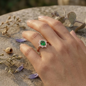 Vintage Green Oval Gemstone Halo <b>Ring</b> for Women Rose Gold Moissanite Engagement Wedding <b>Ring</b> - Product Image 5