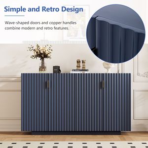 4 Wavy Doors Retro Copper Handles Ample Storage Space <b>Sideboard</b> with Adjustable Shelves for Dining and Living Room - Product Image 5