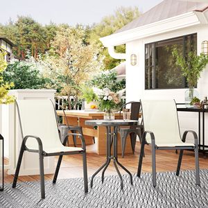 Set Bistrot 3 Pezzi con Sedie Impilabili Beige e Tavolo in Vetro, Set di Mobili da Esterno per Cortile e Balcone, per Ospedali, Ordine Minimo 1 Set - Product Image 2