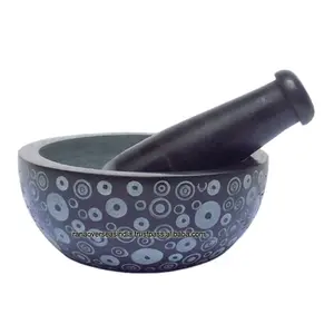 Top Selling Hot Sale Soapstone Mortar And Pestle With Dots Pattern for Grinding Seeds Herbs Cooking Mixing Tools