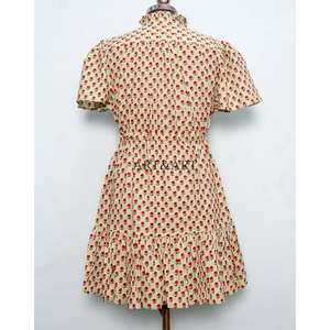 Robe courte en coton pur doux pour femme, imprimé floral fait main, style minimaliste, décontractée, pour soirée, robe de demoiselle d'honneur. - Product Image 6