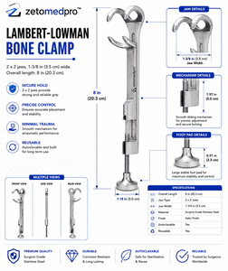 LAMBERT LOWMAN Bone Clamp 2x2 Jaws 3.5cm Wide 8in 20.3cm Orthopedic Instrument Zetomed Pro - Product Image 4