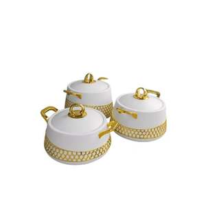 Plat de service de luxe en céramique blanche avec support doré, chauffe-plat pour buffet, pot de service pour traiteur, vaisselle pour hôtel et restaurant - Product Image 1