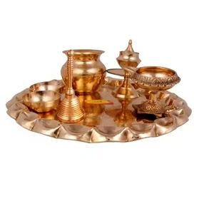 Premium Finish Brass Pooja Thali Modern Design Elegant Style <b>Mandir</b> Ritual Plate Home Temple Decor - Product Image 2