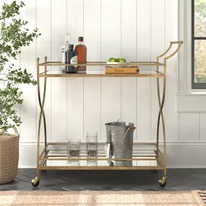 Chariot de service hôtelier de luxe en métal fait main, chariot à boissons roulant moderne en métal, équipement de bar haut de gamme en métal plaqué sécurisé - Product Image 1