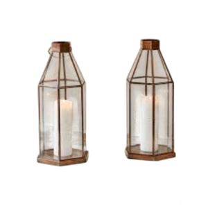 Antique <b>Brass</b> Metal & Glass Hexagonal Candle <b>Lantern</b> Decorative Hanging & Table Top Votive Candle Holder For Home & Wedding - Product Image 1