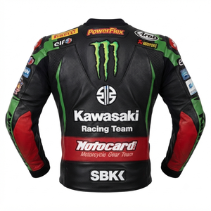 Men’s Rawasaki Motorcycle <b>Racing</b> <b>Jacket</b>/Chaquetta Genuine Cowhide Leather CE Level 2 Protection Armor with Hump - Product Image 2