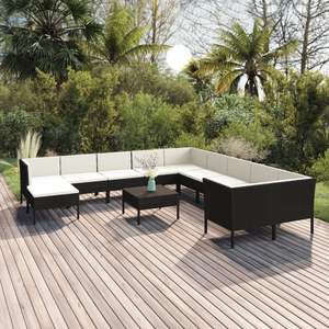 Ensemble de salon de jardin en rotin PE noir avec coussins blanc crème, meubles d'extérieur élégants - Product Image 1