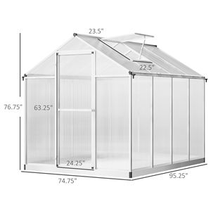 Invernadero de Policarbonato de 8 Pies x 6 Pies con Ventilación en el Techo y Canaletas para Lluvia, Ideal para Jardinería en Invierno - Product Image 3