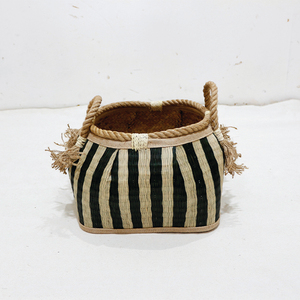 New Design <b>Square</b> Modern Eco-Friendly Palm Leaf <b>Storage</b> <b>Basket</b> Striped Woven Laundry Bin Foldable with Rope Handle - Product Image 5