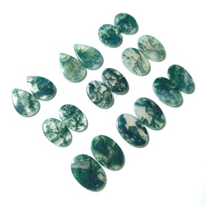 Par de Cabujones de Ágata Musgosa Natural, Formas y Tamaños Variados, Tallados a Mano, Gemas Sueltas para Joyería - Product Image 6