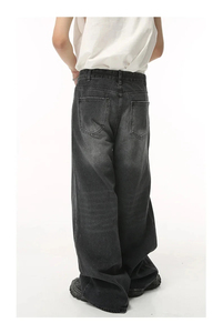 Wholesale OEM ODM Unisex Wide Leg Casual <b>Jeans</b> Medium Wash Straight-leg Loose Fit Mid Waist Denim Knitted Pants Streetwear - Product Image 3