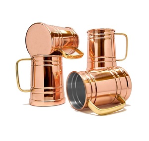 Copper Beer <b>Mugs</b> Set of 4 Vintage Style Metal Drinkware with <b>Gold</b> Plated Handles for Party Adults Single Wall - Product Image 4