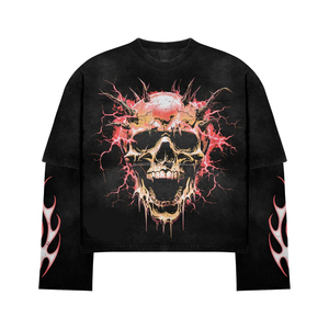 Camiseta de hombre personalizada con estampado vintage, cuello redondo, pedrería, de algodón grueso, unisex, deportiva, oversize, corte holgado, lavado ácido - Product Image 2