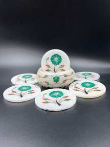 Juego de 6 posavasos de mármol con incrustaciones de piedras preciosas, vajilla de lujo hecha a mano, elegante decoración para el hogar, regalo. - Product Image 3