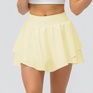 Jupe courte plissée évasée en organza couleur unie taille haute pour femme, style été, avec volants, en tissu mou en mousseline 2026 - Product Image 1