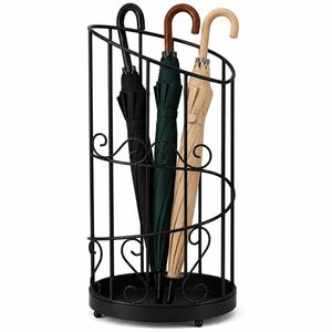 Porte-parapluies vintage en fer forgé avec motif festonné, support autoportant pour la décoration intérieure, capacité de 10 parapluies, structure en acier thermolaqué - Product Image 1