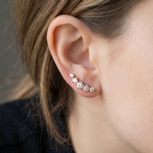 Diamond Ear Climber <b>Cuff</b> <b>Earrings</b>-18k Rose Gold 0.61ct IGI Certified 1.08g-Women-Wedding Anniversary Gift-Round Brilliant Cut - Product Image 3