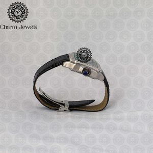 Montre carrée de luxe pour femme Charm_Jewells en acier inoxydable, mouvement à quartz analogique, verre saphir, lunette sertie de diamants, bracelet en cuir - Product Image 4