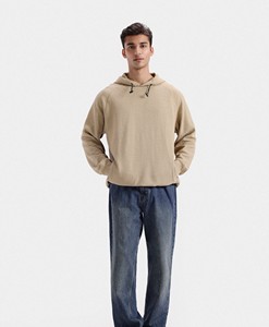 Sweat-shirt à capuche beige pour homme, coupe classique, en coton tricoté, décontracté, pour l'automne - Product Image 1