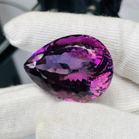 Aigue-marine naturelle taille poire 84,30 carats, grande taille, qualité AAA, lueur violette, coupe et polissage parfaits, certifiée par un tiers