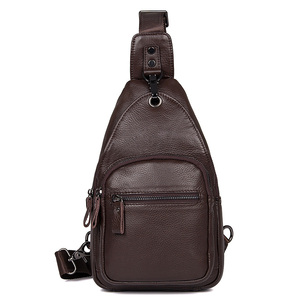 Bolso de Pecho de Cuero para Hombre al por Mayor, Venta Caliente, Bolso Bandolera de Cuero Vacuno Color Café, Bolso Lateral Casual Personalizado para Hombre. - Product Image 6