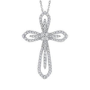 1.00 Ct Round Cut Natural Diamond <b>Cross</b> Pendant Religious Style Unisex Necklace Sterling Silver for Wedding/Anniversary - Product Image 1