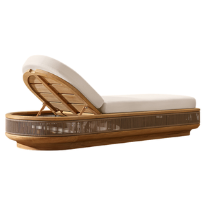Chaise longue d'extérieur Emma en bois massif, plateforme large, écologique, avec base tressée de luxe et coussin épais réglable – Offre Spéciale - Product Image 4