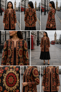 Women's Winter <b>Jacket</b> with Hand Embroidered Suzani Design <b>White</b> Fabric Bridesmaid Gift or Women's Clothing OEM ODM Bulk Sale - Product Image 4