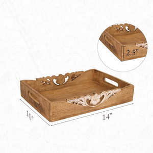New Arrival Hand Carved Trays Mango Wood Tray With Handle for Hotels & Restaurants Use Wholesale Price for Online Sellers - Product Image 3