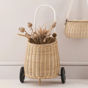 Chariot à roulettes en rotin écologique pour enfants, panier de transport, prix de gros - Product Image 4